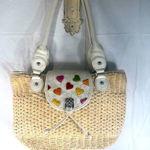 Brighton Heart Straw and leather shoulder  Bag